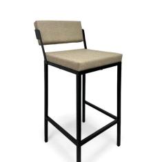 Imagem de Banqueta Prisma Estofada Com Encosto Bege Metalon Preto 65cm