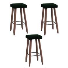 Imagem de Kit 3 Banquetas Altas Quadradas Pés Madeira Modelo Paris - JOTABE, ver