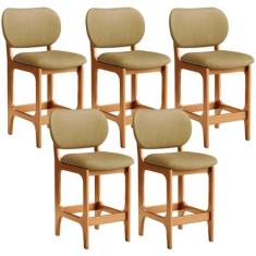 Imagem de Kit 05 Banquetas Baixa Bar Cozinha E Sala De Jantar Fixa Betta L02 Imbuia Couríssimo Casco Fendi - Lyam Decor