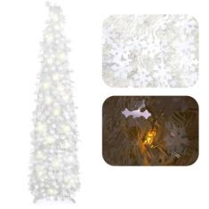 Imagem de Árvore de Natal LHMTQVK de 5 pés com luz LED e floco de neve branco