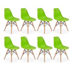 Imagem de Conjunto 8 Cadeiras Charles Eames Eiffel Wood Base Madeira - Verde