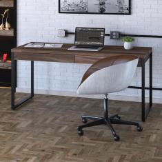 Imagem de Mesa de Escritório Industrial Kuadra 2 Gavetas 150 cm - Nogal/Preto