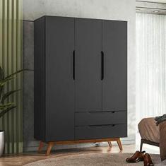 Imagem de Guarda Roupa Infantil Retrô 3 Portas 2 Gavetas Alpi Olivar Móveis Preto