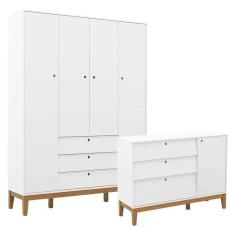 Imagem de Cômoda Sapateira E Guarda Roupa Unique 4 Portas Branco Soft Eco Wood - Matic