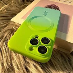 Imagem de Capa de telefone luxuosa com padrão gradiente de carga sem fio para iPhone 11 12 13 14 Pro Max Plus capa de silicone magnética macia, verde fluorescente, para iPhone 14Pro