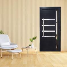 Imagem de Porta Lambril de Alumínio 210 x 80cm com Puxador Friso e Visor Linha 30 Lado Esquerdo Preto