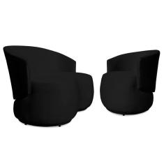 Imagem de Conjunto Sofá Namoradeira com Poltrona Lara Veludo Preto/PU Preto - Montanaris Decor