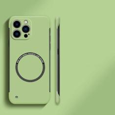 Imagem de Capa de telefone magnética sem moldura ultrafina e rígida para PC para iPhone 15 14 Pro Max 13 12 Mini 11 Pro Max Capa sólida de cor fosca, verde claro, para iphone 15 Plus