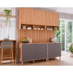Imagem de Cozinha Completa Divina 6 Peças (2Aéreos+2Balcões+2Complementos) CZ009 Freijo/Titanium - MGM