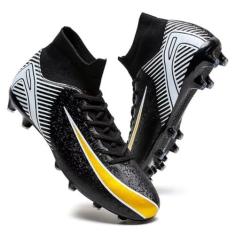 Imagem de changshen Chuteiras de futebol masculinas, pretas, brancas, azuis, tênis de treinamento, respirável, profissional, firme, esporte, sapatos, Preto, 42