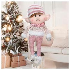 Imagem de Kit 2 Boneco Pendente Natal Duende Papai Noel Rosa 33cm