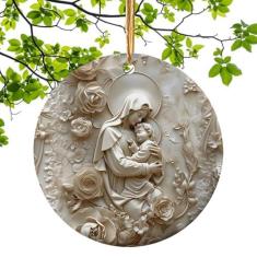 Imagem de Decorações de Natal católicas, enfeites cristãos para árvore de Natal,Decorações de Natal católicas redondas com efeito - Ornamento de feriado religioso de 4 polegadas, decoração de árvore de Natal