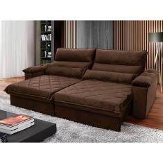 Imagem de Sofá Retrátil Reclinável Grécia 2,50m Suede Velut Marrom c/ Molas no Assento - King House