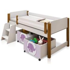 Imagem de Cama Solteiro Paty Branco com Mel com Baú Adesivado Filhote Lilas