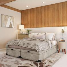 Imagem de Base Para Cama Box Queen Maci Com Baú Suede (45X158x198) Bege