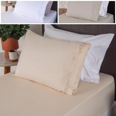 Imagem de Jogo de Cama Solteiro 2 Peças Micro Percal 300 Fios Bordado Branco - BF Colchões