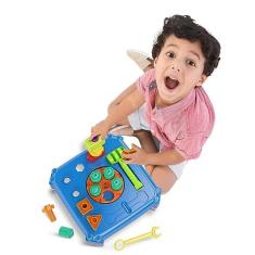 Imagem de Mesinha do Mecânico Infantil com Blocos de Montar 36 Peças Blocolândia Dismat - Estimula Criatividade e Coordenação Motora, Brinquedo Interativo com Ferramentas