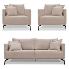 Imagem de Kit 2 Poltronas e Sofá Living 2 Lugares 1,60m Sirius Linho Areia Pés M