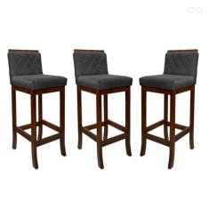 Imagem de Kit 3 Banquetas Alta para Balcão Nice em Madeira Matelassê Suede Cinza CCS