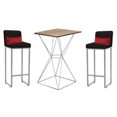 Imagem de Kit Mesa Bistrô E 2 Banqueta Marrom E Almofada Vermelho