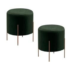 Imagem de Conjunto - 2 Puff Banqueta Odim Bronze Luxo Castellar Móbile Veludo Verde