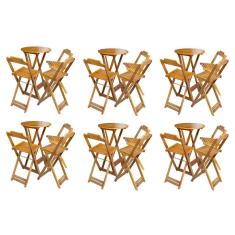 Imagem de Kit 6 Jogos de Mesa Bistrô de Madeira Dobrável com 3 Banquetas - Caramelo