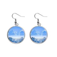 Imagem de Brinco feminino com pingente de prata com imagem da natureza do oceano e água, barco, joia feminina
