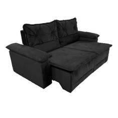 Imagem de Sofá 3 Lugares Retrátil e Reclinável Saquarema Tecido Suede 200cm Cor Preto
