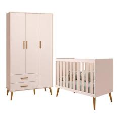 Imagem de Jogo De Quarto Infantil Isis Guarda Roupa 3 Portas E Berço Rosa - Reller Móveis Rosa