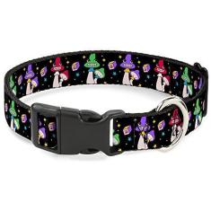 Imagem de Coleira de cachorro clipe de plástico cogumelos felizes com estrelas preto multicolorido 23 a 38 cm de largura
