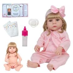 Imagem de Boneca Reborn Gatinha Cabelo Comprido Com Kit Acessórios - Cegonha Reb