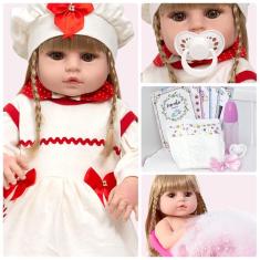 Imagem de Boneca Reborn Yasmin de Vinil Siliconado Loira Fofa Acessórios