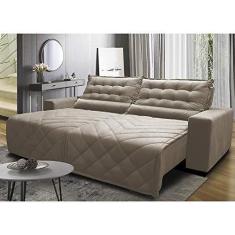 Imagem de Sofá 2,42m Retrátil e Reclinável com Molas Cama Inbox Plus Tecido Suede Velusoft Bege