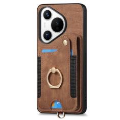 Imagem de HAO RIYLN Capa carteira de couro para Huawei Pura 70 Ultra/70 Pro/70 Pro+/70, capa de telefone fina com fecho magnético com bloqueio de RFID, capa de sucção magnética montada no carro, marrom, 70