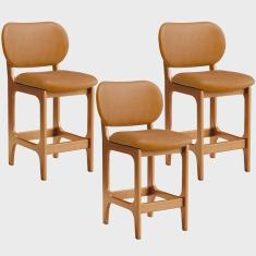Imagem de Kit 03 Banquetas Baixa Bar Cozinha E Sala De Jantar Fixa Betta L02 Imbuia Couríssimo Whisky - Lyam Decor