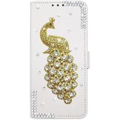 Imagem de Bonitec Capa de pavão compatível com carteira para iPhone 15, glitter 3D brilhante luxuoso diamante de strass de cristal brilhante para meninas para mulheres capa flip de couro PU com slot para cartão