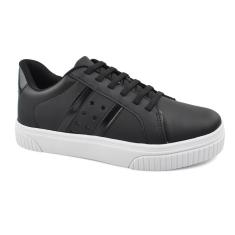 Imagem de Tênis Godiva Calce Fácil Listras Laterais Estrelas Feminino Preto-Feminino