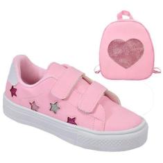 Imagem de Tênis Infantil Feminino Estrela Detalhe Bordado Estiloso + Mochila Cor