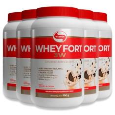 Imagem de Kit 5 Whey Fort 3w Vitafor Cookies & Cream 900g