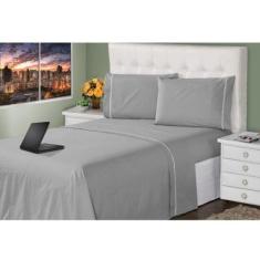 Imagem de Lençol Casal 3 Peças Prata 400 Fios Toque Macio Ponto Palito Casa Dona