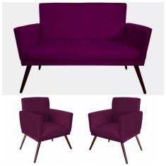 Imagem de Namoradeira Gran Nina com 02 Poltronas Nina com rodapé Vinho