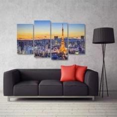 Imagem de Quadro Paisagem Paris Torre Eiffel Mosaico Em Tecido 4 Peça