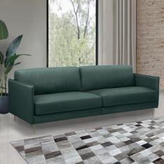 Imagem de Sofá Decorativo Anthony 4 Lugares Sala de estar 270cm Pés em Aço Couro Verde Musgo G88 - Gran Belo