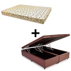 Imagem de Cama Baú Casal Bipartido - Tecido Sintético Marrom Com Colchão Austrália Bello Box - 100% Espuma D26 Amarelo 55x138x188
