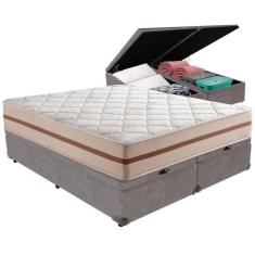 Imagem de Cama Box Baú Cinza E Colchão Classic 26 Cm Molas Ensacadas Queen Anjos