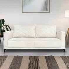 Imagem de Sofá Living 2 Lugares Com Pés De Ferro Almofadas Soltas 200cm Neso Bouclê Off White