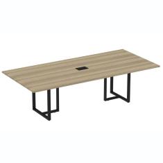 Imagem de Mesa De Reunião Com Caixa De Tomada 260 X 120 Cm Pé Tubular Pe25 Mdp Noce Naturalle Preto