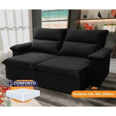 Imagem de Sofá Retrátil Reclinável Paris 2,00m Suede Velut Preto Molas Ensacadas - King House