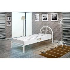 Imagem de Cama Solteiro de Ferro Tubular Branca Com Estrado Em Pinus 022