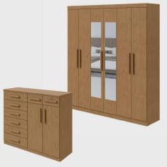 Imagem de Conjunto de Guarda-roupa 6 Portas com Espelho Jazz e Cômoda Toronto